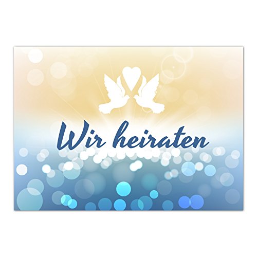 Einladungskarten Manufaktur Hamburg 10 x Save the Date Karten mit Umschlag/Wir heiraten - Moderner Look mit 2 Tauben/Hochzeit/Liebe/Heirat/Einladung von Einladungskarten Manufaktur Hamburg