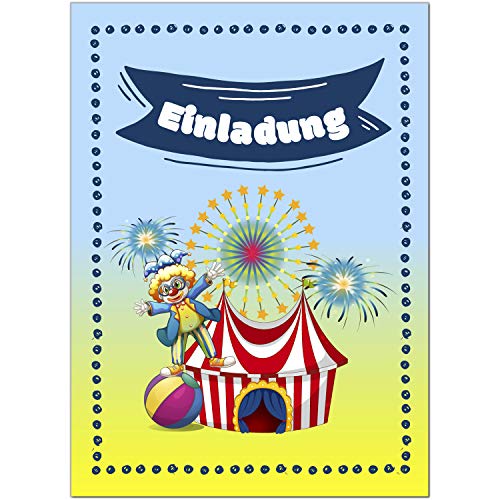 8 Einladungskarten Kindergeburtstag mit Umschlägen, Zirkus, Karte Geburtstag Einladung zum Ausfüllen von Einladungskarten Manufaktur Hamburg