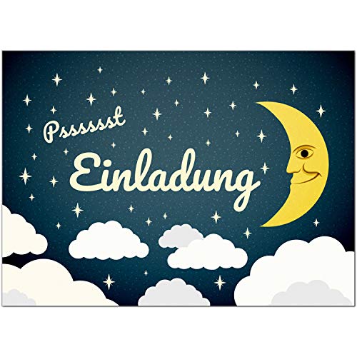 8 Einladungskarten Kindergeburtstag mit Umschlägen, Wolken und Mond/Übernachtungsparty, Karte Geburtstag Einladung zum Ausfüllen von Einladungskarten Manufaktur Hamburg