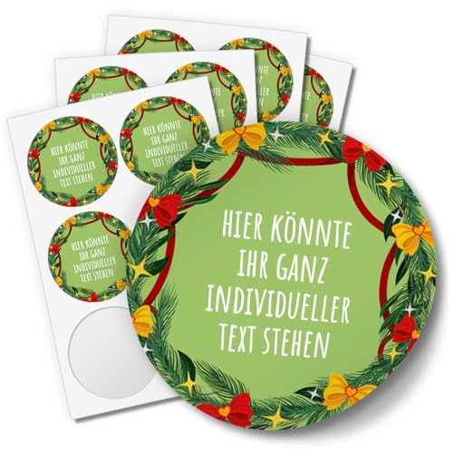 24 Weihnachtsaufkleber PERSONALISIERT mit Ihrem Text für Geschenke und Produkte zu Weihnachten - Aufkleber Etiketten Geschenkaufkleber rund, Motiv grün 1 von Einladungskarten Manufaktur Hamburg