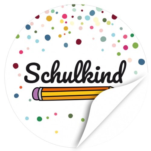 24 x Aufkleber zur Einschulung, rund 4cm - Motiv Bunte Punkte Schöne Schrift Schulkind - Schule/Schulkind/Eingeschult/Junge/Mädchen von Einladungskarten Manufaktur Hamburg