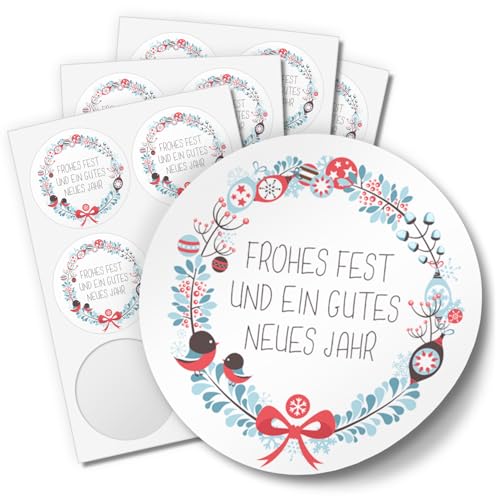 48 Weihnachtsaufkleber Frohes Fest und ein gutes neues Jahr - für Geschenke zu Weihnachten - Sticker Aufkleber Etiketten Geschenkaufkleber Verpacken, rund von Einladungskarten Manufaktur Hamburg