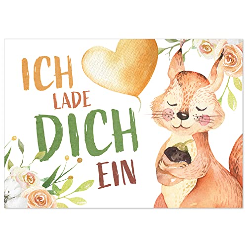 8 Einladungskarten Kindergeburtstag mit Umschlägen, Aquarell Eichhörnchen niedlich, Karte Geburtstag Einladung zum Ausfüllen von Einladungskarten Manufaktur Hamburg