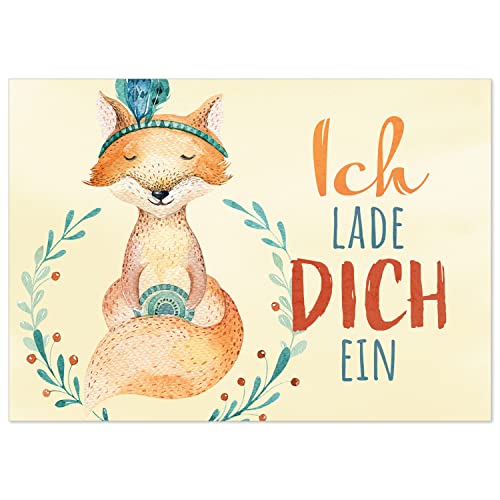 8 Einladungskarten Kindergeburtstag mit Umschlägen, Aquarell Fuchs niedlich, Karte Geburtstag Einladung zum Ausfüllen von Einladungskarten Manufaktur Hamburg