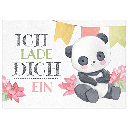 8 Einladungskarten Kindergeburtstag mit Umschlägen, Kleiner Panda Bär niedlich, Karte Geburtstag Einladung zum Ausfüllen von Einladungskarten Manufaktur Hamburg