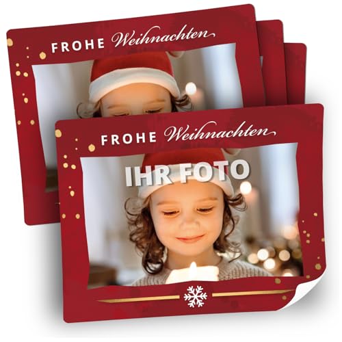 8 große Fotoaufkleber mit Ihrem Foto personalisiert Frohe Weihnachten weihnachtlich Geschenkaufkleber Geschenke Flaschenetiketten DIY Gruß rot 1 von Einladungskarten Manufaktur Hamburg