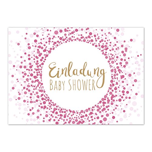 8 x Einladung Baby Shower Party/Einladungskarten mit Umschlag im Set/Motiv: Moderner Look, rosa Mädchen/Babyparty Karte/Postkarte / von Einladungskarten Manufaktur Hamburg