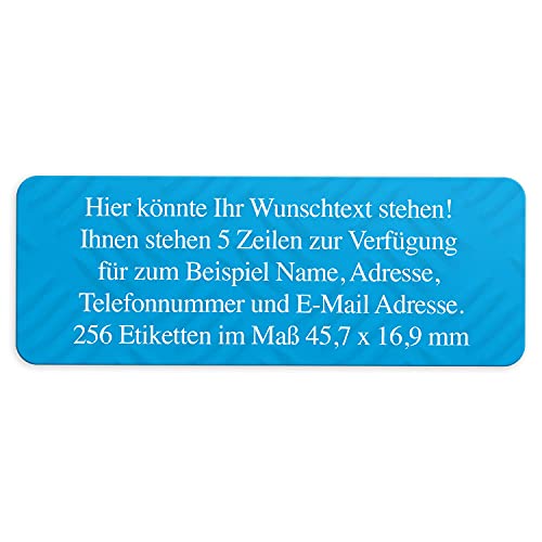 Adress-Aufkleber | PERSONALISIERT | 256 Stück | kleine Etiketten mit Wunsch-Text blaues Muster | Schrift Weiß | für Namen und Adressen von Einladungskarten Manufaktur Hamburg