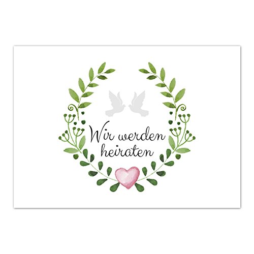 Einladungskarten Manufaktur Hamburg 10 x Save the Date Karten mit Umschlag/Wir werden heiraten Vintage Kranz/Hochzeit/Liebe/Heirat/Einladung von Einladungskarten Manufaktur Hamburg