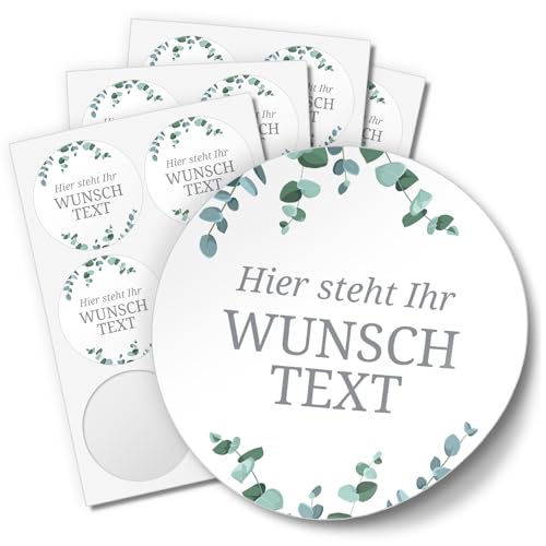 Einladungskarten Manufaktur Hamburg 24 PERSONALISIERTE Aufkleber mit Wunschtext individualisiert anpassbar Namen Datum Etiketten rund 4cm, Eukalyptus grün von Einladungskarten Manufaktur Hamburg