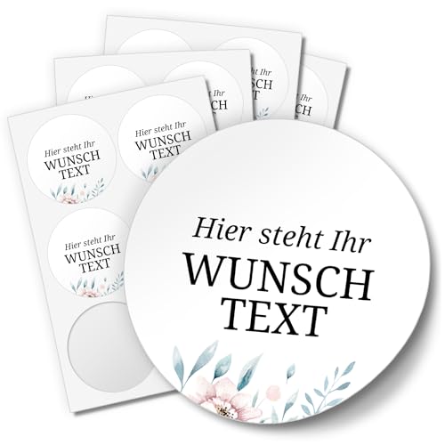 Einladungskarten Manufaktur Hamburg 24 PERSONALISIERTE Aufkleber mit Wunschtext individualisiert anpassbar Namen Datum Etiketten rund 4cm, rosa Floral Blume Boho von Einladungskarten Manufaktur Hamburg