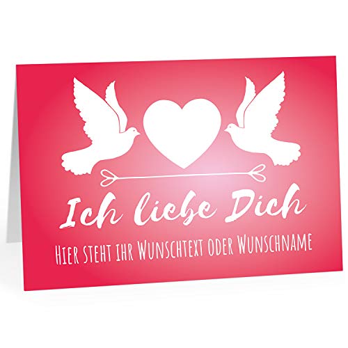 Große Ich Liebe Dich XXL-Karte zum Aufklappen (DIN A4) PERSONALISIERT - 2 Tauben mit Wunschtext oder Wunschname - mit Umschlag/Edle Design Klappkarte/Geburtstag/Valentinstag/Extra Groß von Einladungskarten Manufaktur Hamburg