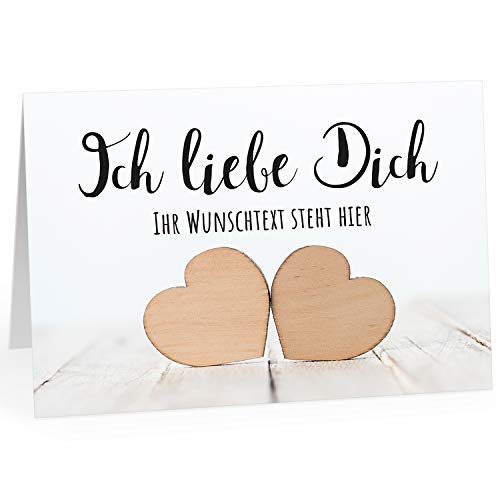 Große Ich Liebe Dich XXL-Karte zum Aufklappen (DIN A4) PERSONALISIERT - Holz Herz 2 - mit Umschlag/Edle Design Klappkarte/Geburtstag/Valentinstag/Extra Groß/Gutschein von Einladungskarten Manufaktur Hamburg