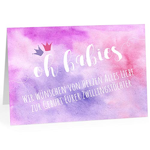 Große XXL Design Geburtskarte zur Geburt/Zwillinge/Klappkarte/mit Umschlag / A4 / Aquarell Look Rosa Mädchen/Baby geboren/Grußkarte zur Gratulation Eltern von Einladungskarten Manufaktur Hamburg