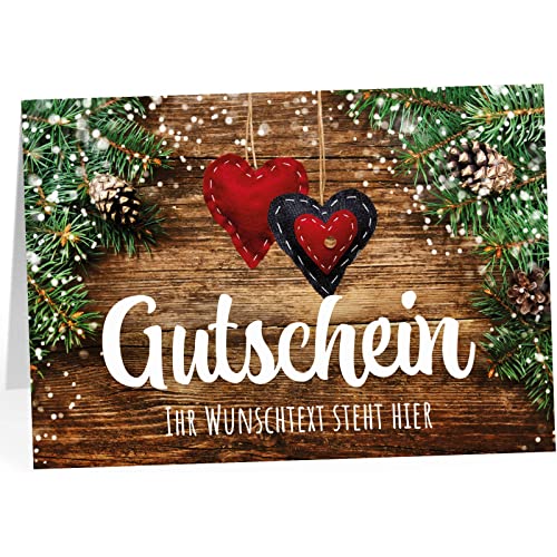 Großer XXL Gutschein (A4) zur Weihnachtszeit - PERSONALISIERT - 2 Herzen Anhänger - große Klappkarte als Geschenk zu Weihnachten für Sie und Ihn, Paare, Freunde, Großeltern und Eltern von Einladungskarten Manufaktur Hamburg