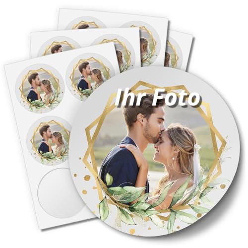 Personalisierbare Aufkleber mit eigenem Foto für Hochzeit Einladung Taufe Verlobung Save the Date Geburtstag Konfirmation Jugendweihe Kommunion 01 von Einladungskarten Manufaktur Hamburg