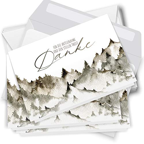 Trauer Danksagungskarten mit Umschlag | Motiv: Aquarell Berge, 10 Stück | Dankeskarten DIN A6 Set | Klappkarten-Trauerkarten Danksagung Danke sagen von Einladungskarten Manufaktur Hamburg