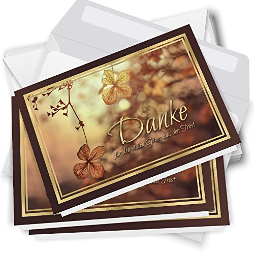Trauer Danksagungskarten mit Umschlag | Motiv: Goldsonne, 10 Stück | Dankeskarten DIN A6 Set | Klappkarten-Trauerkarten Danksagung Danke sagen von Einladungskarten Manufaktur Hamburg
