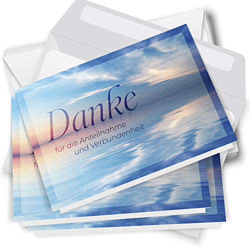Trauer Danksagungskarten mit Umschlag | Motiv: Meer blau, 10 Stück | Dankeskarten DIN A6 Set | Klappkarten-Trauerkarten Danksagung Danke sagen von Einladungskarten Manufaktur Hamburg