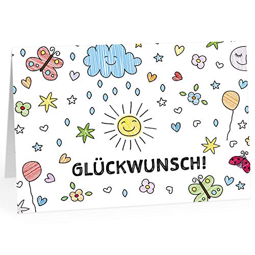 XXL Geburtstagskarte (A4) | Gezeichnete Symbole bunt für Kinder | mit Umschlag | Glückwunsch zum Geburtstag | edle und hochwertige Klappkarte | Grußkarte | Maxikarte extra groß von Einladungskarten Manufaktur Hamburg