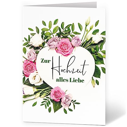 XXL Glückwunschkarte (A4) | zur Hochzeit | mit Umschlag | Blumen Arrangement Herz | edle und hochwertige Klappkarte | Große Design Karte zum Verschenken | Maxi Karte Überformat von Einladungskarten Manufaktur Hamburg
