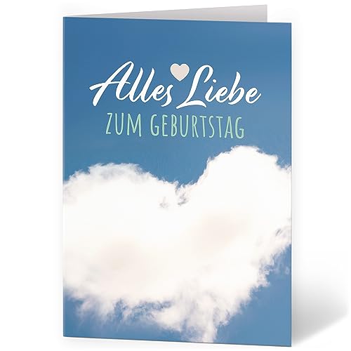 XXL Glückwunschkarte zum Geburtstag (A4) Wolken Herz - hochwertige Klappkarte | Große Design Maxi Karte Grußkarte Geburtstagskarte mit Umschlag von Einladungskarten Manufaktur Hamburg