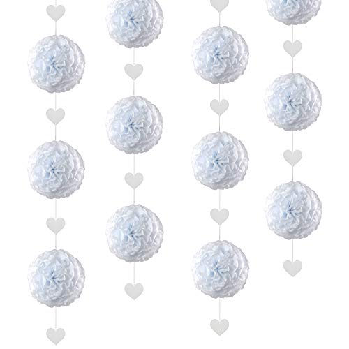 EinsSein 1 x Pompons 3er Girlande Herz Anhänger Medium weiß DM 25cm Pompoms Hochzeit Dekokugel von EinsSein