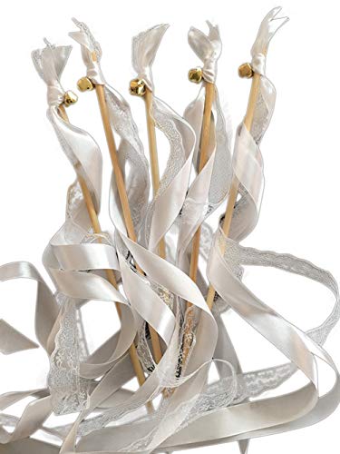 EinsSein 20x Wedding Wands Romantic Weiss Spalier Hochzeit Glücksstäbe Stäbe Spitze rund Kirche runde Holzstäbe Glöckchen Konfetti Standesamt Holz von EinsSein