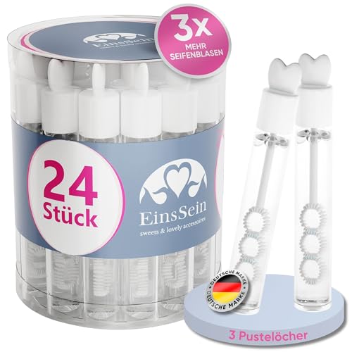 EinsSein 24 Stück Seifenblasen Hochzeit Lovegläschen Set Weiss - Gastgeschenke für die Hochzeit Taufe Geburtstag Verlobung - Mini Hochzeitsseifenblasen Herz Herzgriff im Tube - Wedding Bubbles von EinsSein