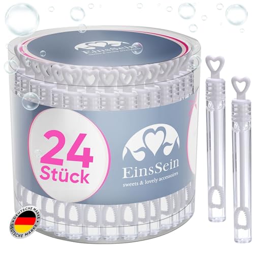 EinsSein 24x Seifenblasen Hochzeit Herzgläschen Box Weiss gastgeschenke für die Hochzeit hochzeits luftblasen Herz verlobung Herzform seifenblase Ideen hochzeitsdeko Mini hochzeitsseifenblasen von EinsSein