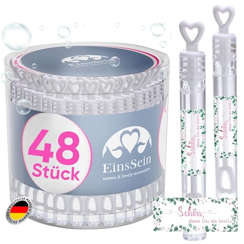 EinsSein 48 Seifenblasen Hochzeit Herzgläschen Schön, DASS Du da bist rosa-grün Set mit Aufkleber - Gastgeschenke für die Hochzeit, Taufe - seifenblasen mit Freudentränen kombinieren - viele Mini von EinsSein