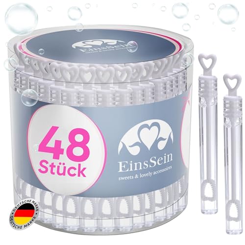 EinsSein 48x Seifenblasen Hochzeit Herzgläschen Box Weiss gastgeschenke für die Hochzeit hochzeits luftblasen Herz verlobung Herzform seifenblase Ideen hochzeitsdeko Mini hochzeitsseifenblasen von EinsSein