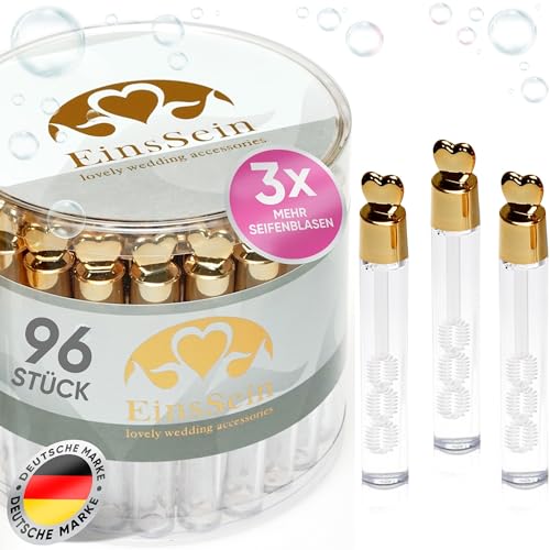 EinsSein 96x Seifenblasen Hochzeit Lovegläschen Set Rose Gold high Gloss Wedding Bubbles gefüllt Vintage hochzeitsdeko Herz gastgeschenk tischdeko hochzeitsseifenblasen Candy bar luftblasen deko von EinsSein