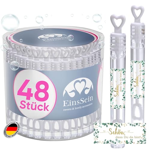 EinsSein Seifenblasen Hochzeit Herzgläschen Schön, DASS Du da bist Gold-grün 48 Set mit Aufkleber - Gastgeschenke für die Hochzeit, Taufe - Hochzeitsseifenblasen mit Freudentränen kombinieren von EinsSein