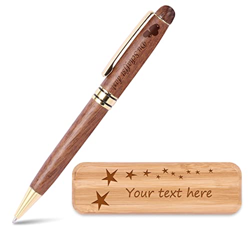 EinzigGeschenk Personalisiertes Holz Kugelschreiber Set mit Gravur | Geschenk für Lehrer, Abschluss oder Mitarbeiter | Einseitige Gravur auf Stift und Holzkasten (Style 2) von EinzigGeschenk