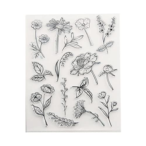 Eiudxue Transparente Blumen-Stempel, transparente Silikonstempel, Blumen-Blätter, Siegelstempel für DIY, Scrapbooking, Kartenherstellung, Dekorationen von Eiudxue