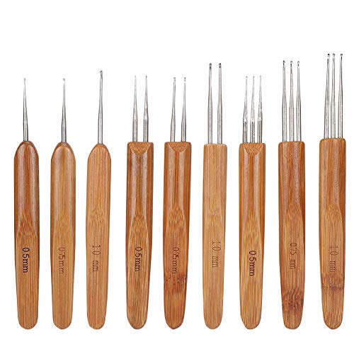 9Pcs Dreadlock Häkelhaken Set, Einzel Doppel 3 Bambus Griff Zopf Nadelwebhäkelnadel Professionelles Dreadlocks Häkeln Haken Werkzeug Set für Präzises Nadelweben von Ejoyous