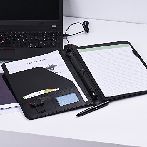 Business-Portfolio, Padfolio-Ordner, Dokumententasche, Organizer, A4, PU-Leder, mit Visitenkarten-U-Flash-Disk-Halter, Notizblock, Loseblatt-Schlaufe Professionelles von Ejoyous