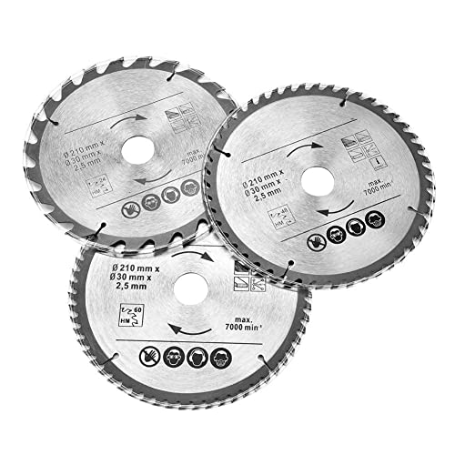 Kreissägeblatt, 210 mm, 24, 48 Zähne, 60 Zähne, TCT-Sägeblatt, 30 mm Bohrung, Elektrowerkzeuge, zum Schneiden von Holz und furniertem Sperrholz, 3 Stück, Zähne Hartmetallbearbeitungssägen von Ejoyous