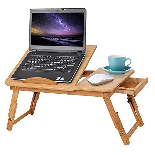 Laptoptisch fürs Bett, Betttablett Tabletttisch Mini Tisch Holz klappbar Frühstückstablett mit Schublade Betttisch für Sofa Lesen Zeichentisch von Ejoyous