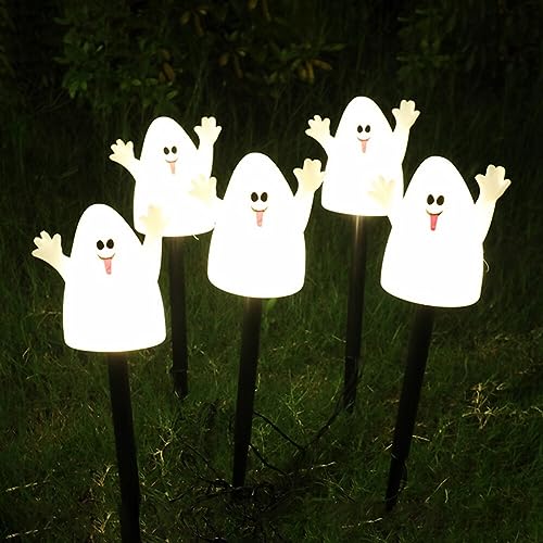 5Pcs Halloween Deko Licht Outdoor, LED Geister Halloween LED Lichter Gartenleuchte Halloween Dekoration Leuchtend Lichterkette Batteriebetrieben Gartenbeleuchtung Halloween Außendekoration von Ekakashop