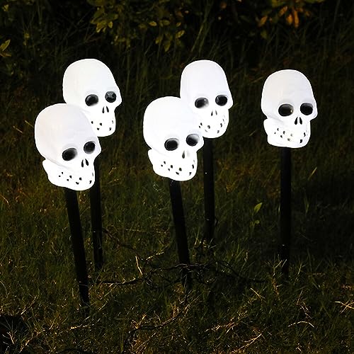 5Pcs Halloween Deko Licht Outdoor, LED Totenkopf Halloween LED Lichter Gartenleuchte Halloween Dekoration Leuchtend Lichterkette Batteriebetrieben Gartenbeleuchtung Halloween Außendekoration von Ekakashop