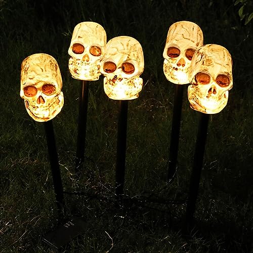 5Pcs Halloween Deko Licht Outdoor, LED Totenkopf Halloween LED Lichter Solar Gartenleuchte Halloween Dekoration Leuchtend Lichterkette Gartenbeleuchtung Wasserdicht Solarlampen für Außen Garten von Ekakashop