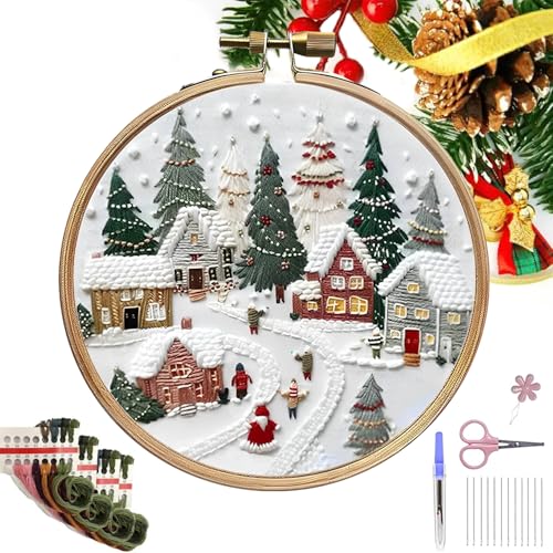 Christmas Embroidery Kit, Sticksets Anfänger Erwachsene, Weihnachts-sticksets Für Anfänger, Kreuzstich Set Vorgedruckt Anfänger Weihnachten, Pilz Sticken Set Erwachsene Tools Kit Mit Stickrahmen von Eklcgb