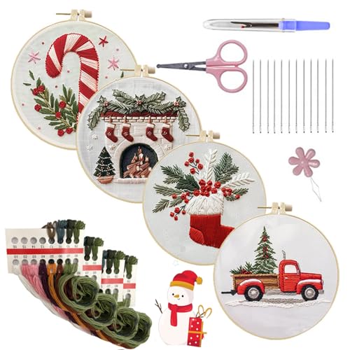 Christmas Embroidery Kit, Sticksets Anfänger Erwachsene, Weihnachts-sticksets Für Anfänger, Kreuzstich Set Vorgedruckt Anfänger Weihnachten, Pilz Sticken Set Erwachsene Tools Kit Mit Stickrahmen von Eklcgb