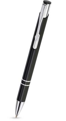 100 Stk. Metall Kugelschreiber mit einseitiger Gravur (Lasergravur) / COSMO schwarz (glänzend). von Ekotaschen