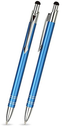 100 Stück Metall - Kugelschreiber mit einseitiger Gravur (Lasergravur) BOND TOUCH PEN, blau (matt) von Ekotaschen