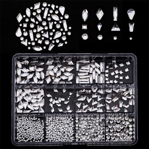 1 Box 3D-Nagel-Anhänger für Nägel, flache Rückseite, Strasssteine, gemischte Größen, Glasnägel, Dekorationen, Verzierung von Eladcncmc