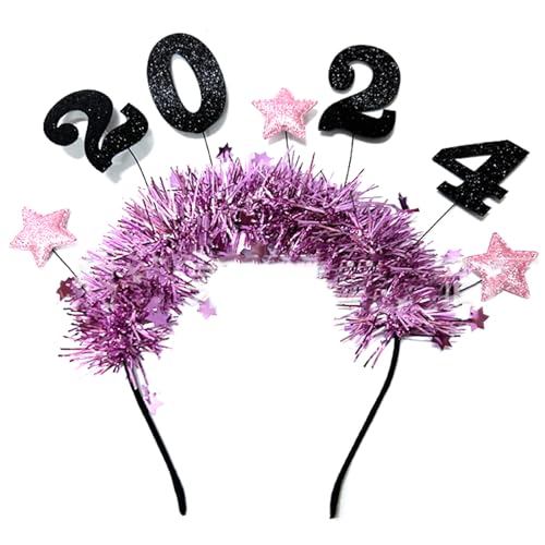 Eladcncmc 2024 Happy New Year Stirnband Glitzer Hairhoop Dekoration Weihnachten Neujahr Party Foto Requisiten Haarschmuck von Eladcncmc