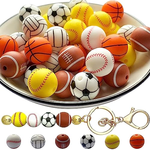 Eladcncmc 49 Stück Schlüsselanhänger Armband Handgelenk Schlüsselanhänger Armband Schlüssel Baseball Fußball Schlüsselanhänger Sportfan Geschenk von Eladcncmc